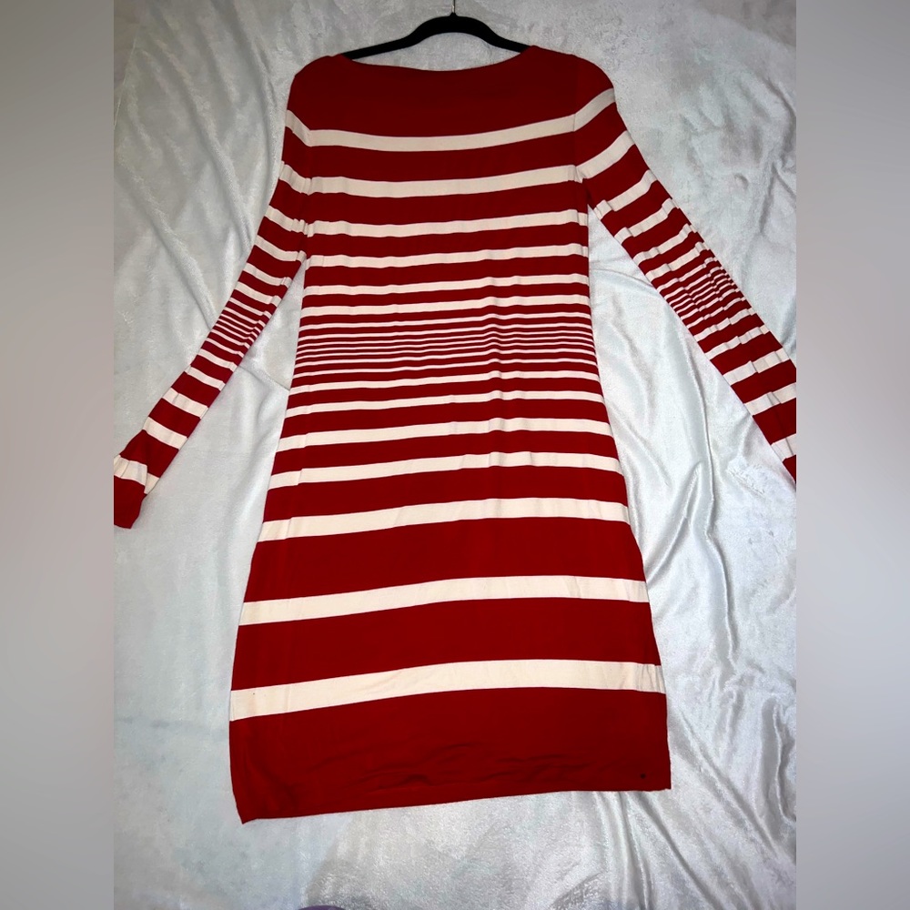 Ralph Lauren Dress…Maroon and White… Knee Length… Long Sleeves… Size Medium